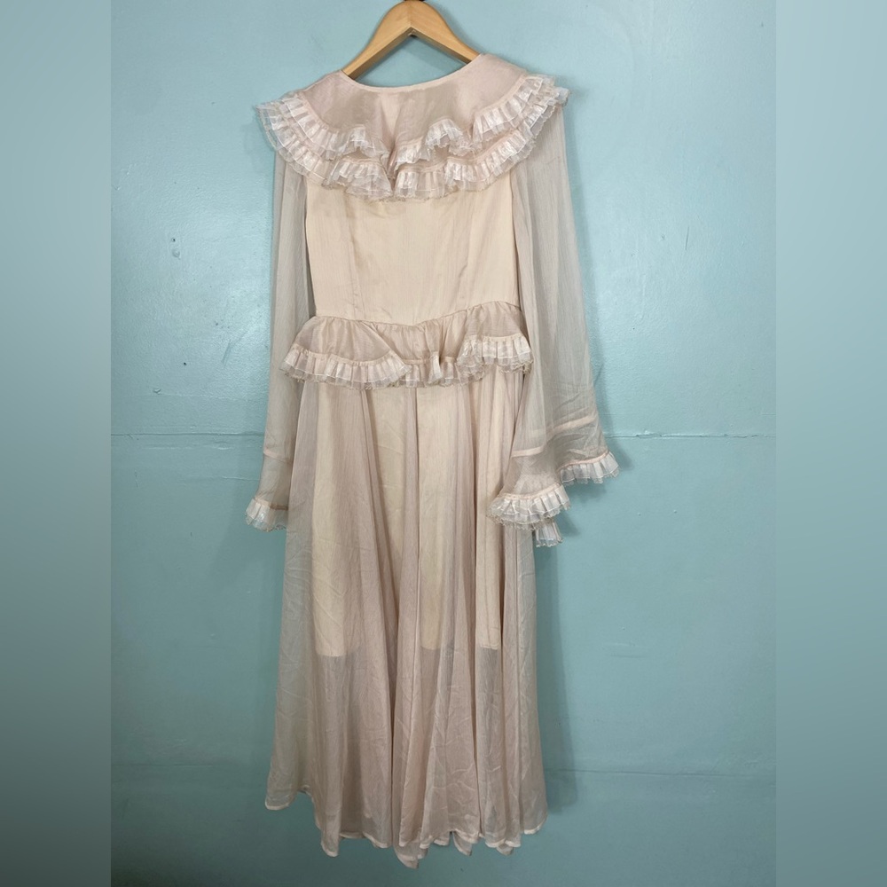 CeliaB Bliss Dress Ivory‎ Ethereal Flowy Ruffled Sheer Maxi Dress XXL - Picture 8 of 10